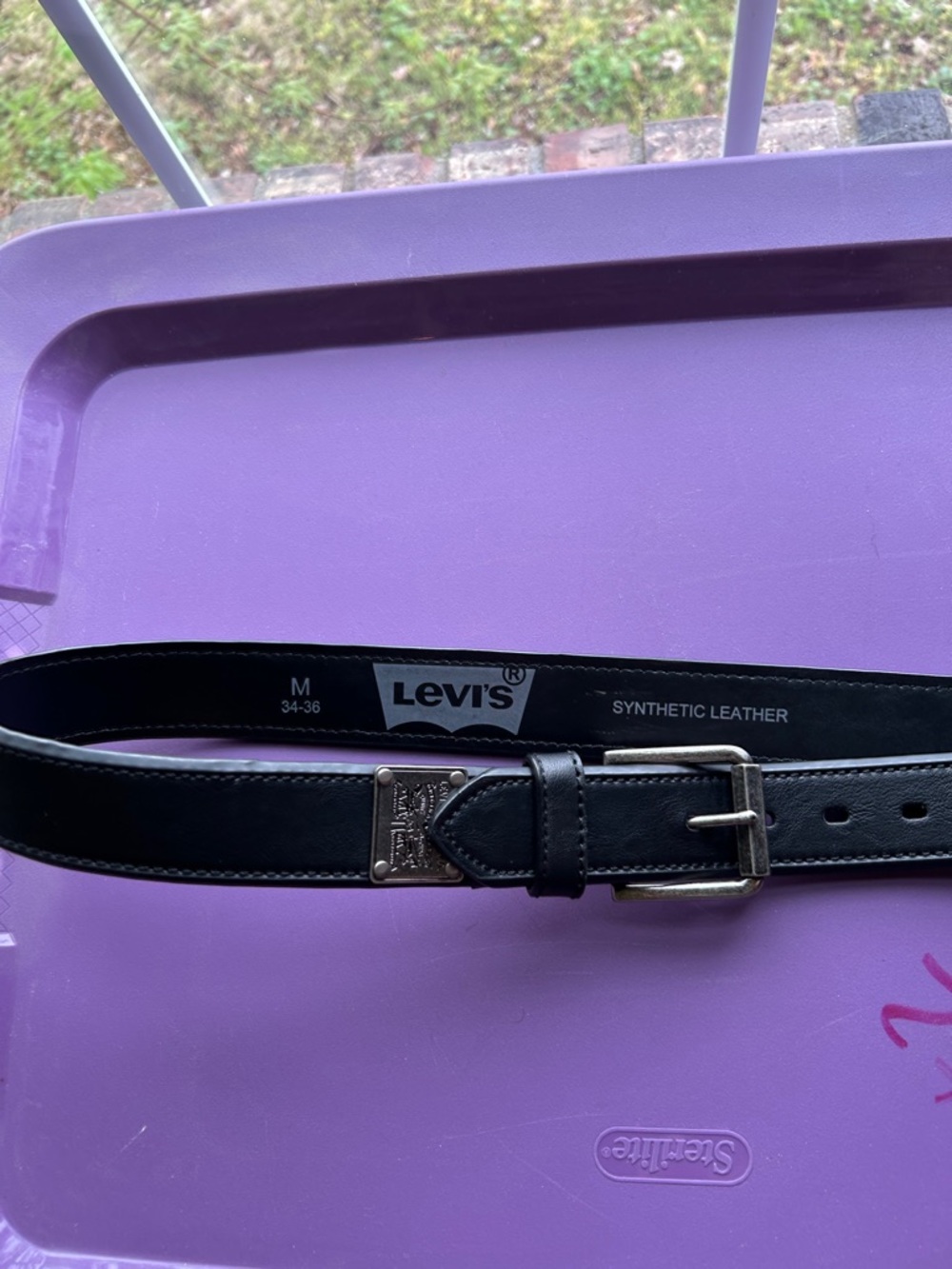 Levi's Black Synthetic Leather Belt with Branded Buckle men’s medium